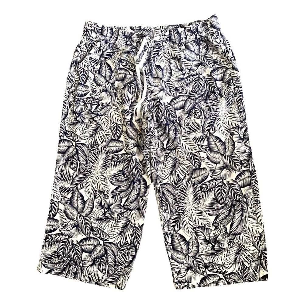 Women’s Linen Crop Pants Large Pull On Tropical Beach Summer Cover Up Coastal